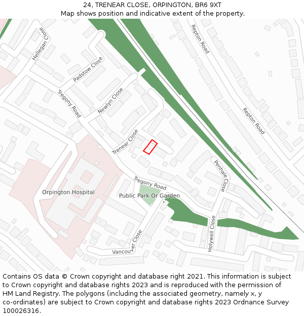 24, TRENEAR CLOSE, ORPINGTON, BR6 9XT: Location map and indicative extent of plot