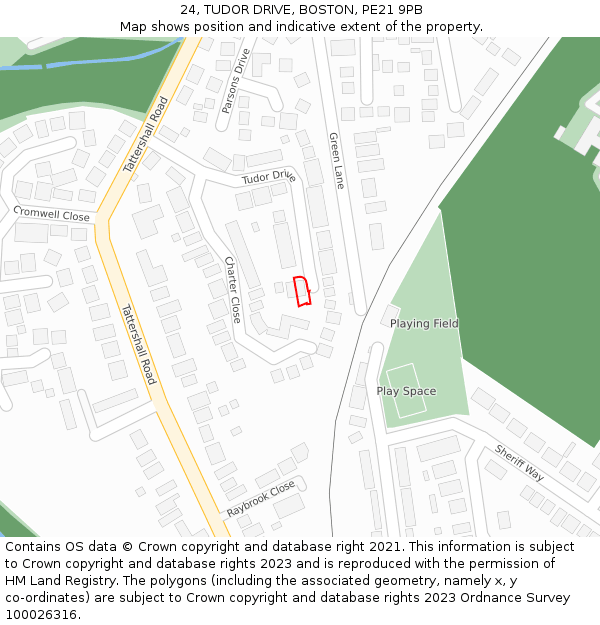 24, TUDOR DRIVE, BOSTON, PE21 9PB: Location map and indicative extent of plot