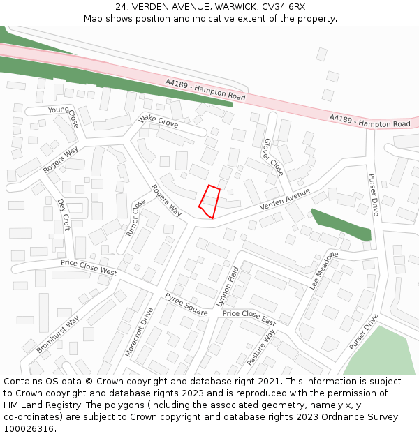 24, VERDEN AVENUE, WARWICK, CV34 6RX: Location map and indicative extent of plot