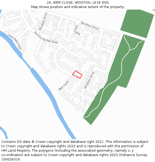 24, WEIR CLOSE, WIGSTON, LE18 4NG: Location map and indicative extent of plot