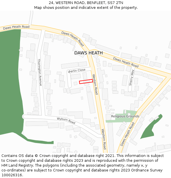 24, WESTERN ROAD, BENFLEET, SS7 2TN: Location map and indicative extent of plot