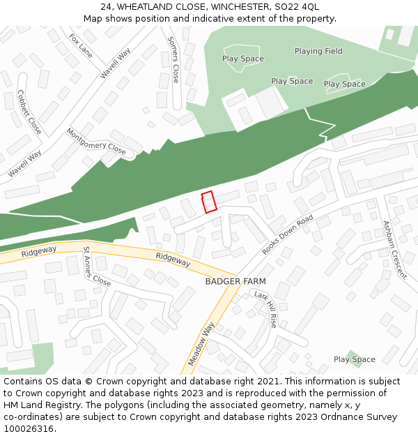 24, WHEATLAND CLOSE, WINCHESTER, SO22 4QL: Location map and indicative extent of plot