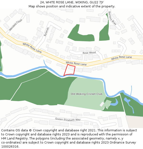 24, WHITE ROSE LANE, WOKING, GU22 7JY: Location map and indicative extent of plot