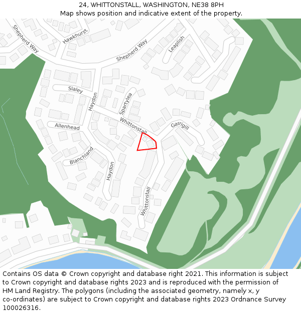 24, WHITTONSTALL, WASHINGTON, NE38 8PH: Location map and indicative extent of plot