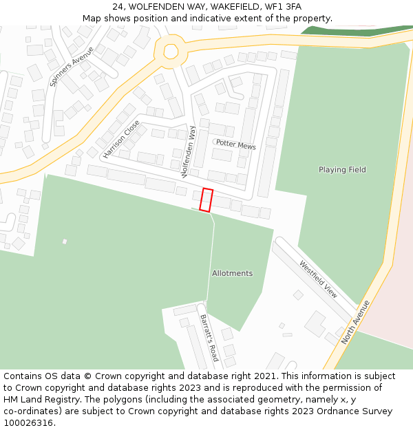 24, WOLFENDEN WAY, WAKEFIELD, WF1 3FA: Location map and indicative extent of plot