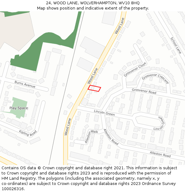 24, WOOD LANE, WOLVERHAMPTON, WV10 8HQ: Location map and indicative extent of plot