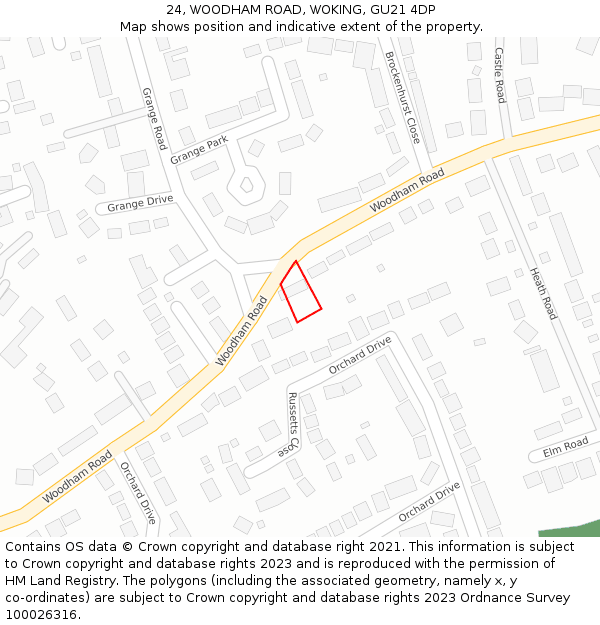 24, WOODHAM ROAD, WOKING, GU21 4DP: Location map and indicative extent of plot