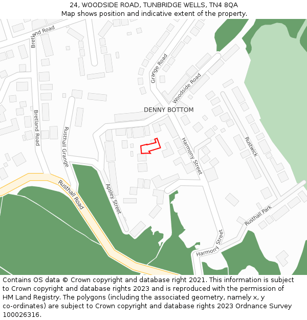 24, WOODSIDE ROAD, TUNBRIDGE WELLS, TN4 8QA: Location map and indicative extent of plot