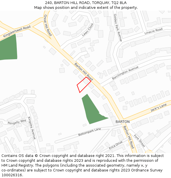 240, BARTON HILL ROAD, TORQUAY, TQ2 8LA: Location map and indicative extent of plot