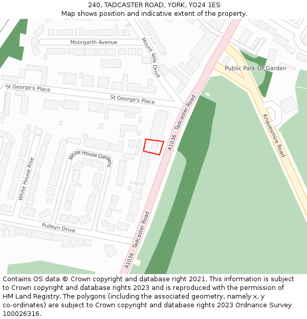 240, TADCASTER ROAD, YORK, YO24 1ES: Location map and indicative extent of plot