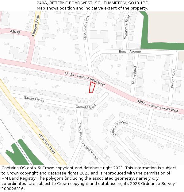 240A, BITTERNE ROAD WEST, SOUTHAMPTON, SO18 1BE: Location map and indicative extent of plot