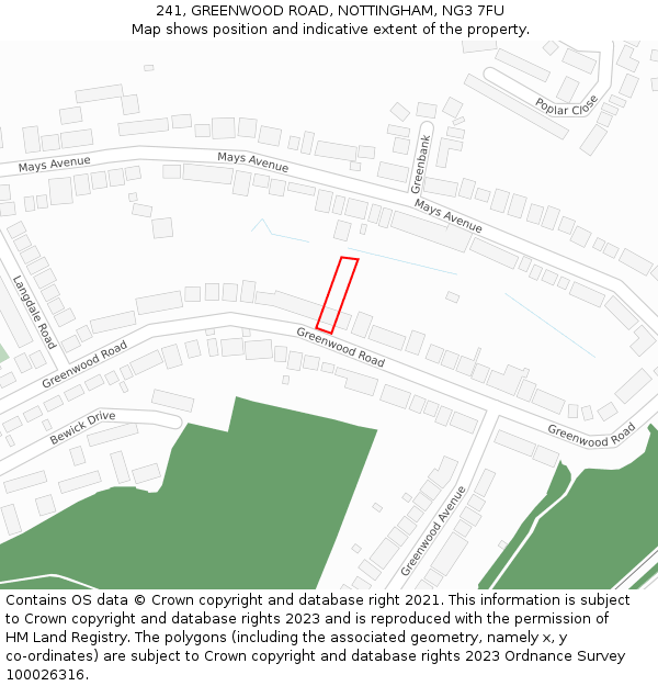 241, GREENWOOD ROAD, NOTTINGHAM, NG3 7FU: Location map and indicative extent of plot