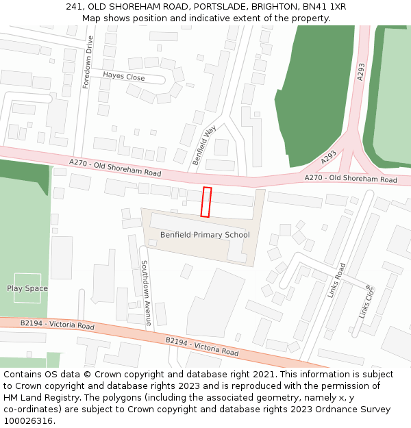 241, OLD SHOREHAM ROAD, PORTSLADE, BRIGHTON, BN41 1XR: Location map and indicative extent of plot