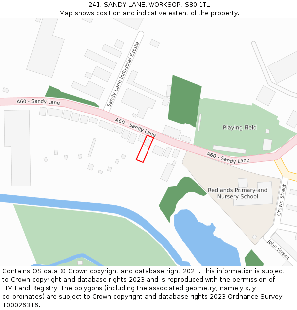 241, SANDY LANE, WORKSOP, S80 1TL: Location map and indicative extent of plot