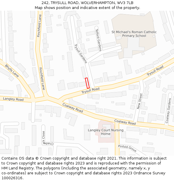 242, TRYSULL ROAD, WOLVERHAMPTON, WV3 7LB: Location map and indicative extent of plot