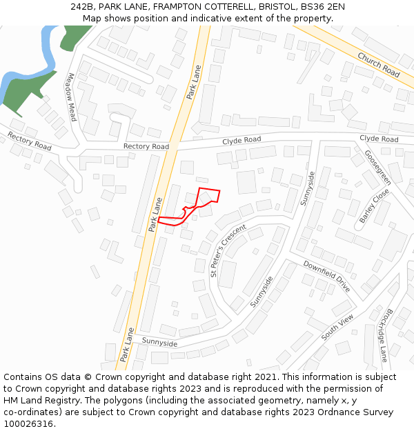 242B, PARK LANE, FRAMPTON COTTERELL, BRISTOL, BS36 2EN: Location map and indicative extent of plot