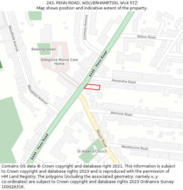243, PENN ROAD, WOLVERHAMPTON, WV4 5TZ: Location map and indicative extent of plot