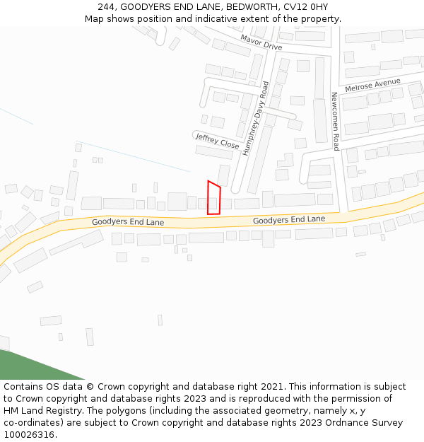 244, GOODYERS END LANE, BEDWORTH, CV12 0HY: Location map and indicative extent of plot