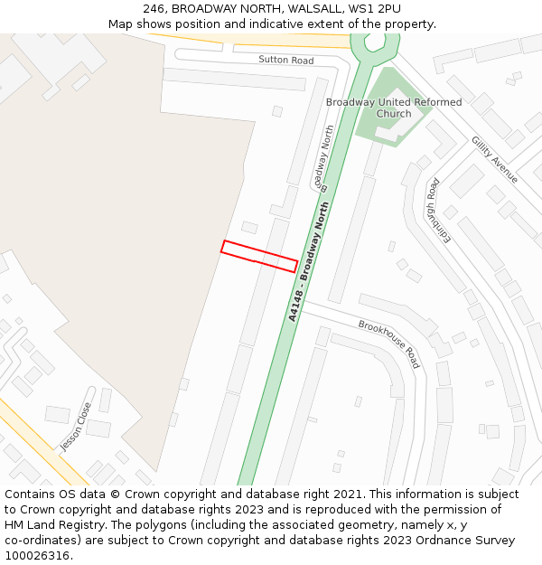 246, BROADWAY NORTH, WALSALL, WS1 2PU: Location map and indicative extent of plot