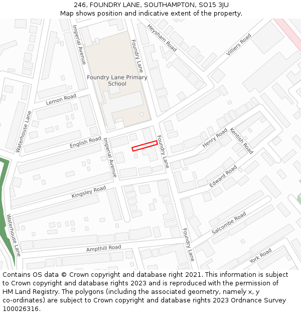246, FOUNDRY LANE, SOUTHAMPTON, SO15 3JU: Location map and indicative extent of plot