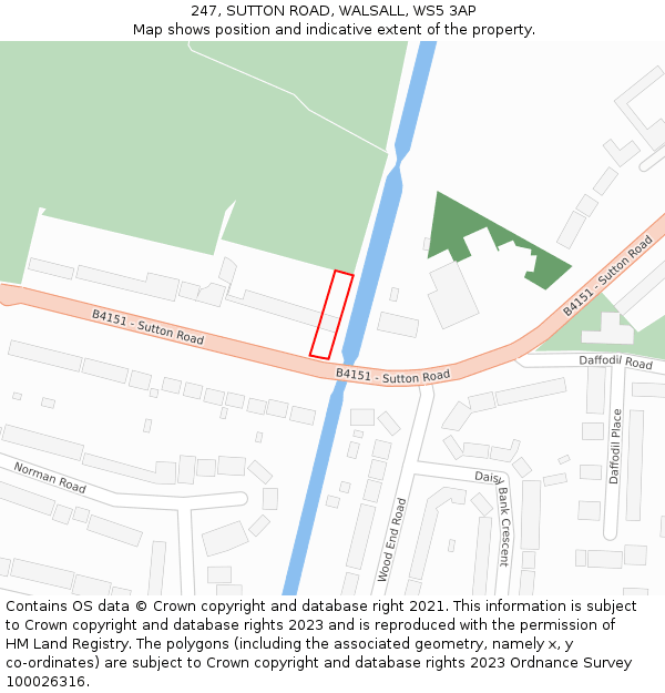 247, SUTTON ROAD, WALSALL, WS5 3AP: Location map and indicative extent of plot