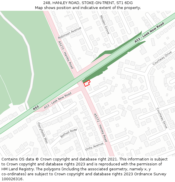 248, HANLEY ROAD, STOKE-ON-TRENT, ST1 6DG: Location map and indicative extent of plot