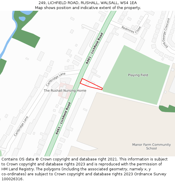 249, LICHFIELD ROAD, RUSHALL, WALSALL, WS4 1EA: Location map and indicative extent of plot