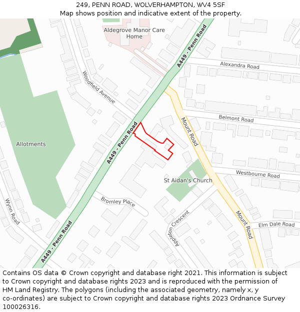 249, PENN ROAD, WOLVERHAMPTON, WV4 5SF: Location map and indicative extent of plot