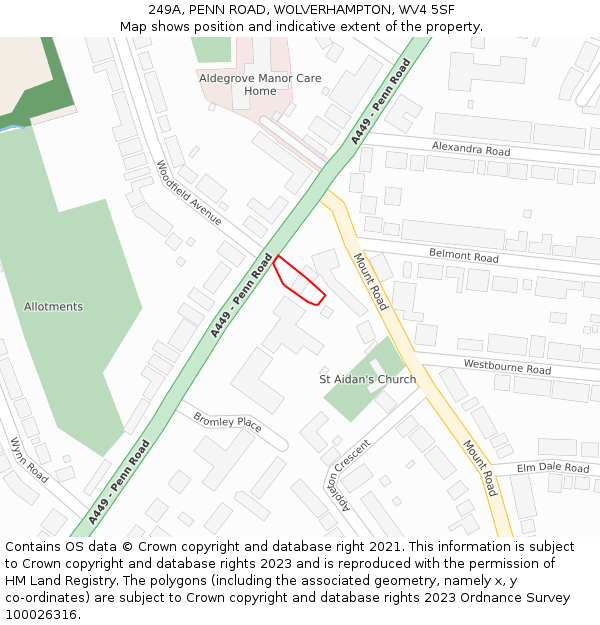 249A, PENN ROAD, WOLVERHAMPTON, WV4 5SF: Location map and indicative extent of plot