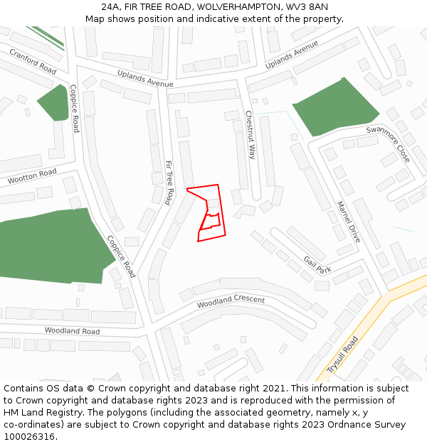 24A, FIR TREE ROAD, WOLVERHAMPTON, WV3 8AN: Location map and indicative extent of plot