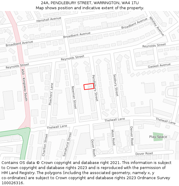 24A, PENDLEBURY STREET, WARRINGTON, WA4 1TU: Location map and indicative extent of plot