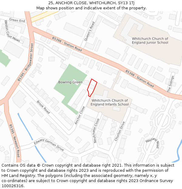 25, ANCHOR CLOSE, WHITCHURCH, SY13 1TJ: Location map and indicative extent of plot