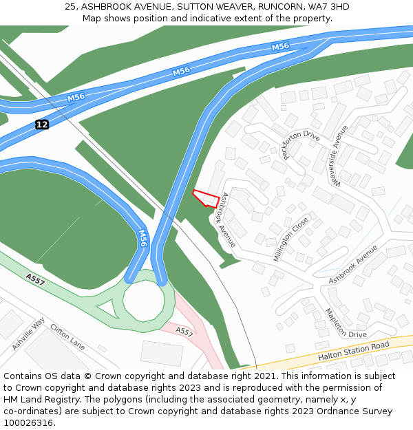 25, ASHBROOK AVENUE, SUTTON WEAVER, RUNCORN, WA7 3HD: Location map and indicative extent of plot