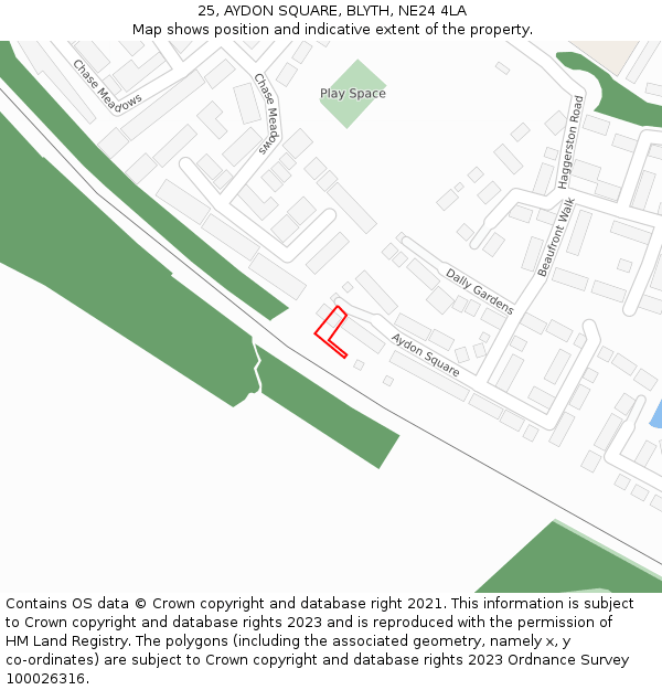 25, AYDON SQUARE, BLYTH, NE24 4LA: Location map and indicative extent of plot