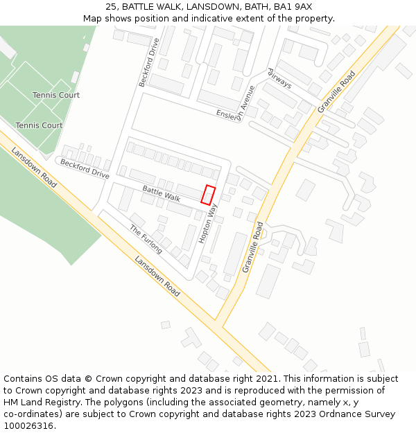 25, BATTLE WALK, LANSDOWN, BATH, BA1 9AX: Location map and indicative extent of plot