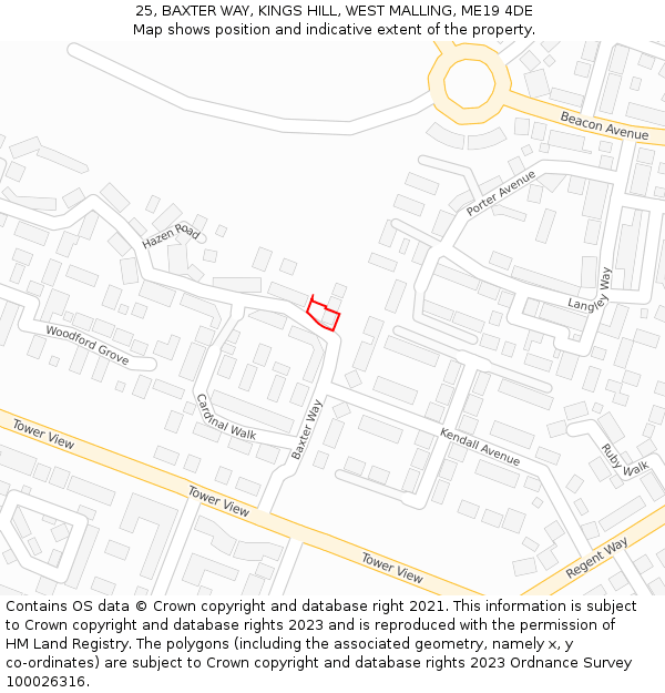 25, BAXTER WAY, KINGS HILL, WEST MALLING, ME19 4DE: Location map and indicative extent of plot