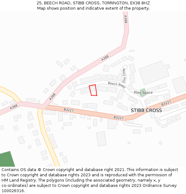 25, BEECH ROAD, STIBB CROSS, TORRINGTON, EX38 8HZ: Location map and indicative extent of plot