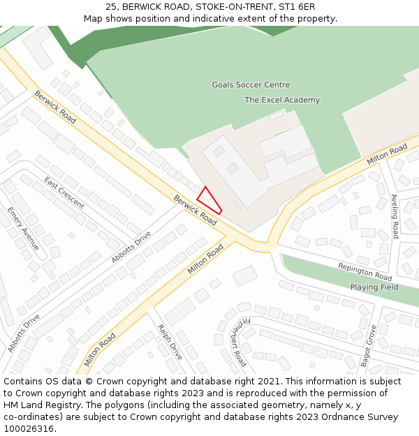 25, BERWICK ROAD, STOKE-ON-TRENT, ST1 6ER: Location map and indicative extent of plot