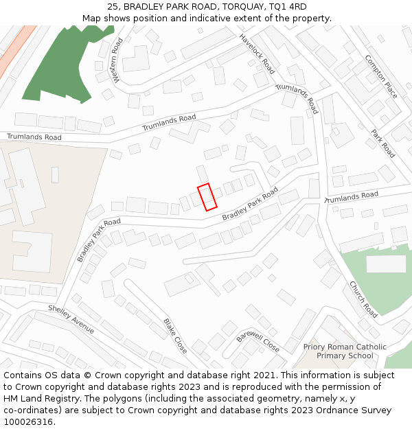 25, BRADLEY PARK ROAD, TORQUAY, TQ1 4RD: Location map and indicative extent of plot