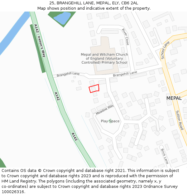 25, BRANGEHILL LANE, MEPAL, ELY, CB6 2AL: Location map and indicative extent of plot