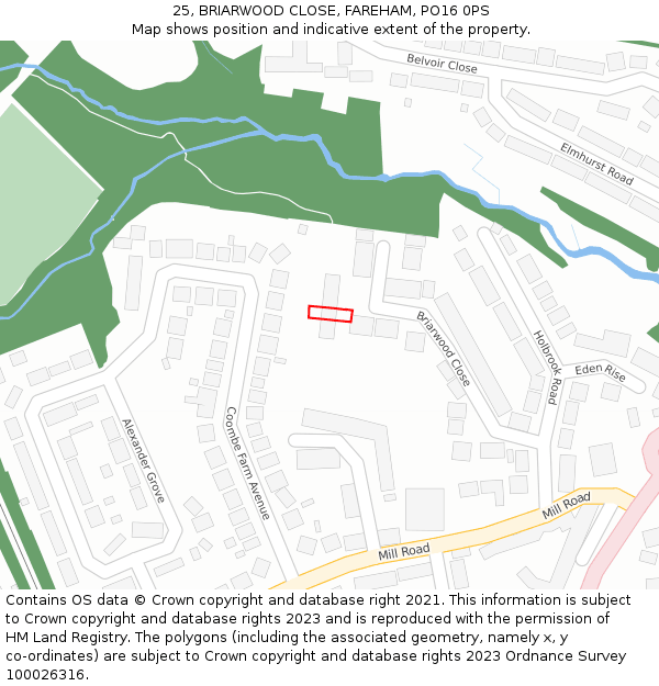 25, BRIARWOOD CLOSE, FAREHAM, PO16 0PS: Location map and indicative extent of plot
