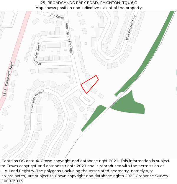 25, BROADSANDS PARK ROAD, PAIGNTON, TQ4 6JG: Location map and indicative extent of plot