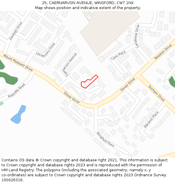 25, CAERNARVON AVENUE, WINSFORD, CW7 1NX: Location map and indicative extent of plot
