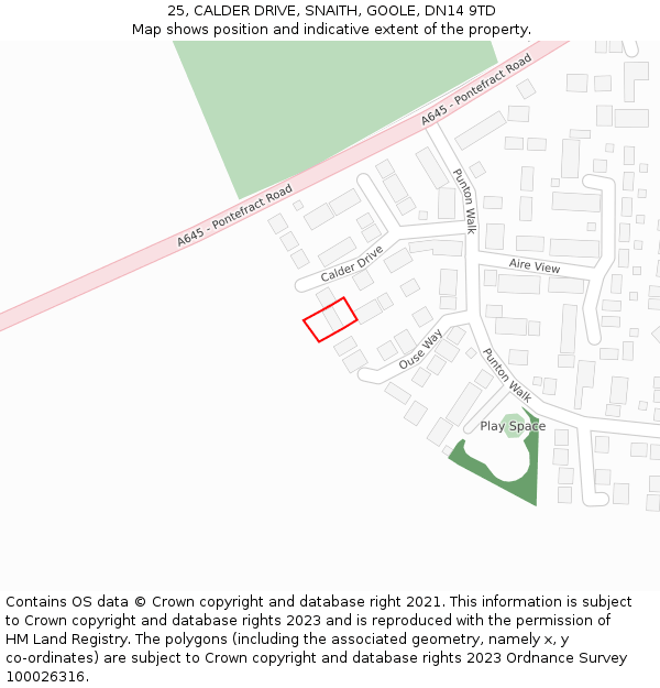 25, CALDER DRIVE, SNAITH, GOOLE, DN14 9TD: Location map and indicative extent of plot