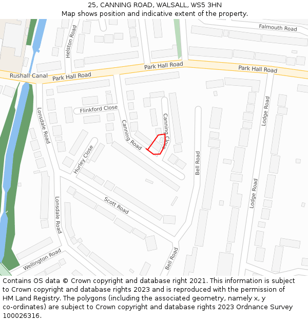 25, CANNING ROAD, WALSALL, WS5 3HN: Location map and indicative extent of plot