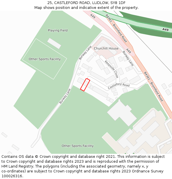 25, CASTLEFORD ROAD, LUDLOW, SY8 1DF: Location map and indicative extent of plot