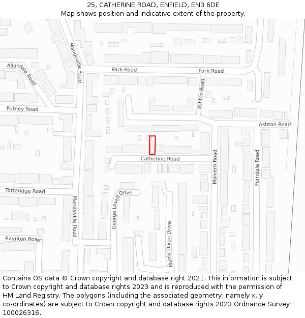 25, CATHERINE ROAD, ENFIELD, EN3 6DE: Location map and indicative extent of plot