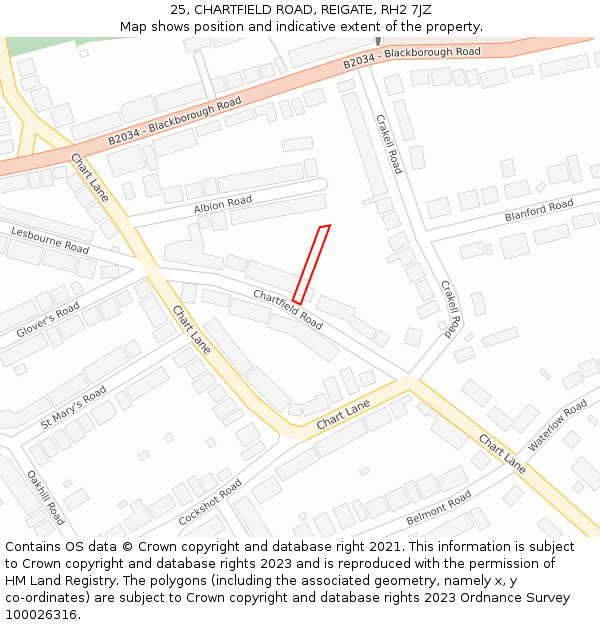 25, CHARTFIELD ROAD, REIGATE, RH2 7JZ: Location map and indicative extent of plot