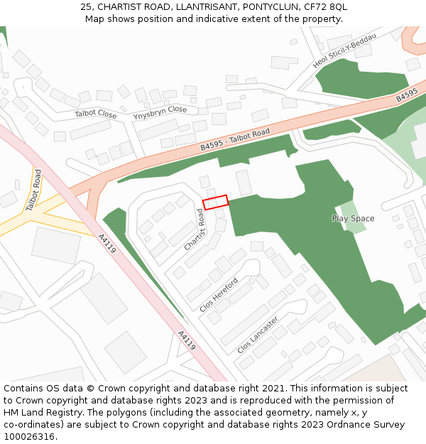 25, CHARTIST ROAD, LLANTRISANT, PONTYCLUN, CF72 8QL: Location map and indicative extent of plot