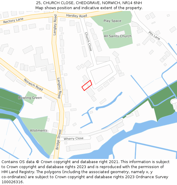 25, CHURCH CLOSE, CHEDGRAVE, NORWICH, NR14 6NH: Location map and indicative extent of plot